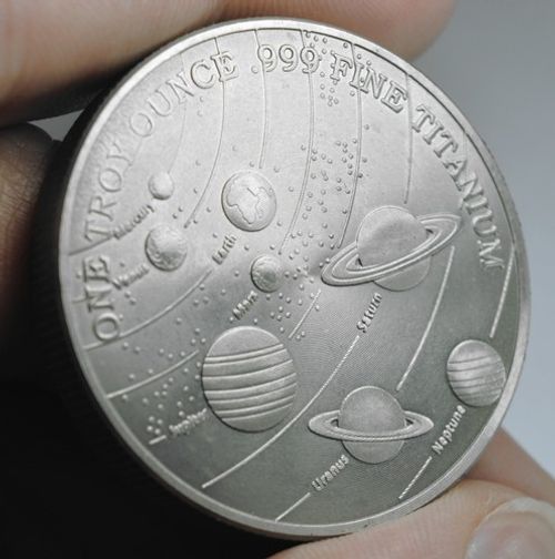 OUR SOLAR SYSTEM .999 Fine/Pure TITANIUM Coin. One Troy Ounce 31.1g. Bullion