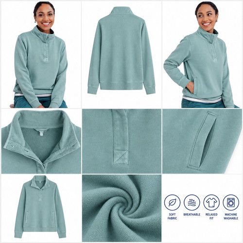 Womens Seasalt Organic Cotton Collared Sweatshirt Enamel Green Long Sleeve