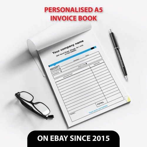 INVOICE BOOK PERSONALISED DUPLICATE A5 NCR PAD PRINT RECEIPT ESTIMATE BOOKS