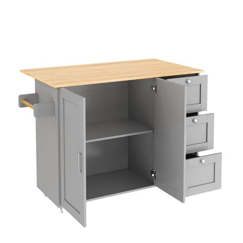 Kitchen Island on Wheels, Rolling Storage Trolley w/ Drop Leaf, 3 Drawers, Grey — image 10