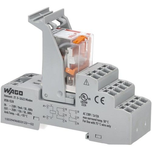 WAGO 230VAC 12A DPDT-CO DIN Rail Mountable Relay Module