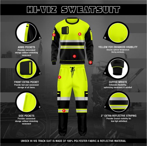 HI VIZ VIS SWEATSHIRT SUIT FLEECE VISIBILITY REFLECTIVE WORKWEAR TROUSER SET — image 2