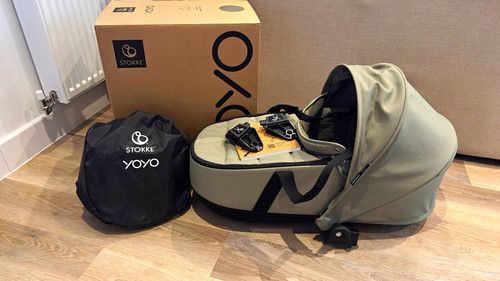 Stokke YOYO 3 Newborn Bassinet  - Olive with Attachments, Storage Bag & Box
