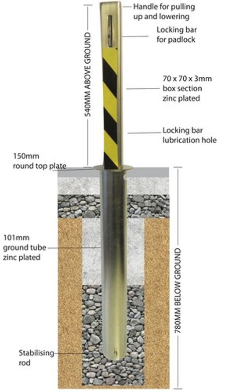 Telescopic Security Post Parking Bollard Drop Down Driveway Post