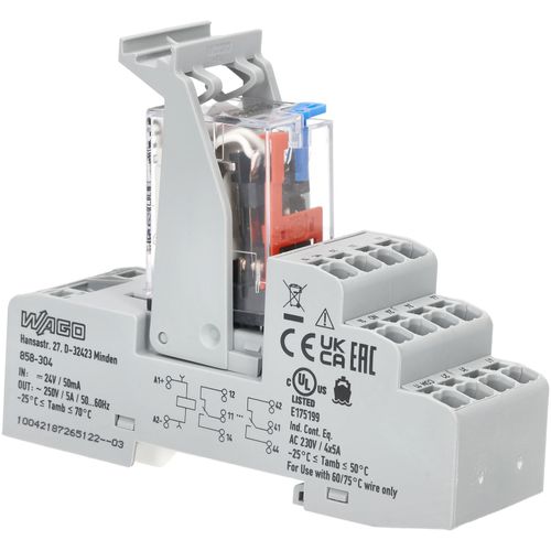 WAGO 24VDC 5A 4PDT-CO DIN Rail Mountable Relay Module — image 1