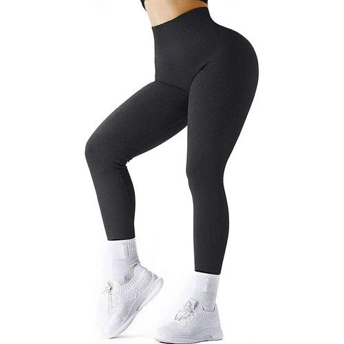 High Waist Seamless Leggings Threaded Knitted Fitness Pants Solid Women's Slimmi