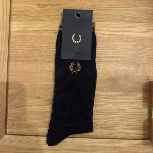 Fred Perry Boys Textured Cotton Crew Socks Wreath Black Champagne UK 4-6 RRP £24