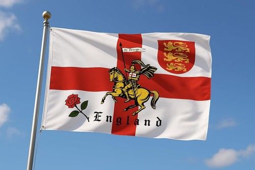 St George Charger Flag, England Flag Large English Rose and 3 Lions World Cup