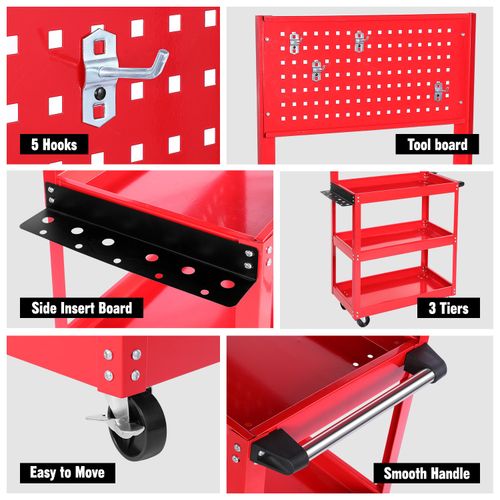 Heavy Duty Tool Storage Trolley Wheel Cart 3 Tier Shelf Cabinet Drawer Workshop — image 4