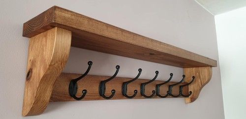 Handmade Wooden Coat Rack With Shelf | Wall Mounted Rustic Hooks | Made in UK