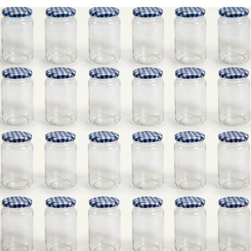 Nutley's 24 × 370ml, 1lb Jam Jars with Twist Off Blue Gingham Lids – Glass Jars
