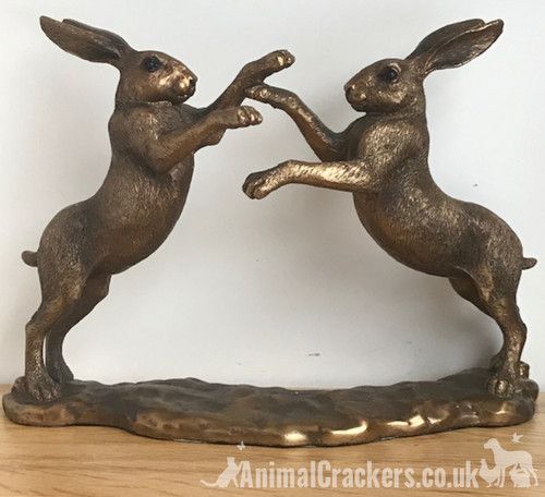 Boxing Hares Bronze Sculpture Figurine Ornament Home Decor Leonardo Gift Boxed