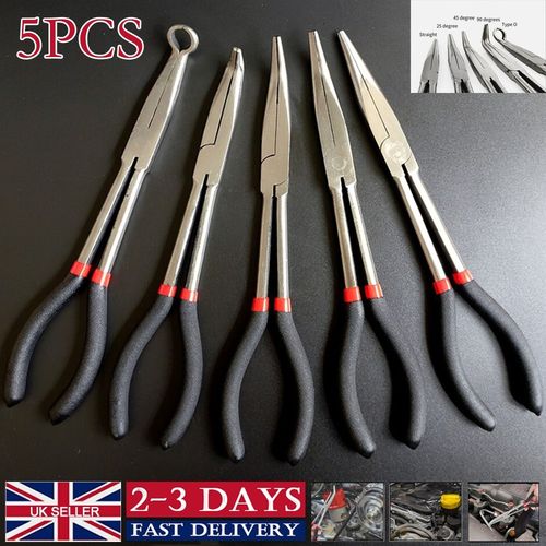 5Pcs 11" Long Reach Nose Pliers Straight Bent Tip Mechanic Equipment Hand Tool — image 3