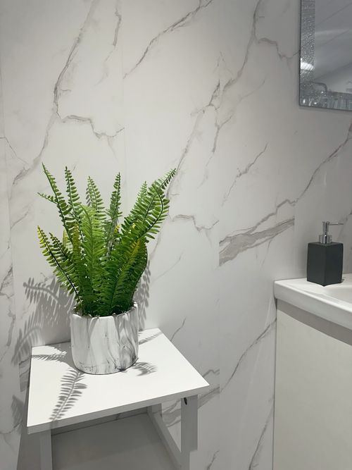 White Marble Matt Bathroom Wall Panels Shower Cladding PVC Kitchen Ceiling — image 3