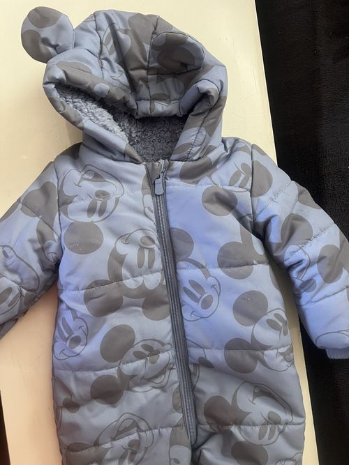 Disney Baby Snowsuit / Pramsuit Blue and Grey Micky Mouse 6-9 Months With Hood — image 2