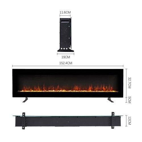 50/60"Electric Fire Stove Wall Mounted Fireplace Heater 9 LED Flame Living Room