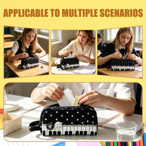 Piano Key Polka Dot Pencil Case Large Student Stationery Bag with Hand Strap — image 12