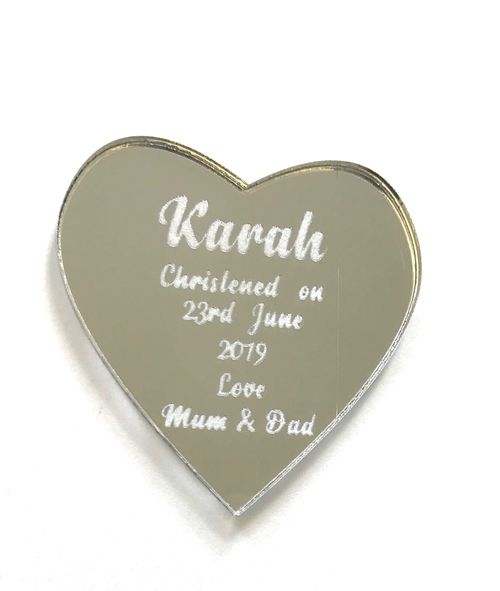 Personalised Heart Christening Keepsake Gift In 2Inch Silver MirrorWith Gift Bag — image 2