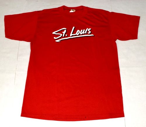 Vintage T-Shirt Red St Louis Script Single Stitch Logo 7 Mens M/L 70s Made USA — image 1