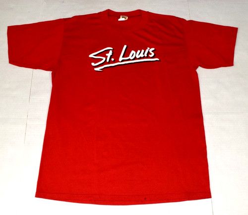 Vintage T-Shirt Red St Louis Script Single Stitch Logo 7 Mens M/L 70s Made USA