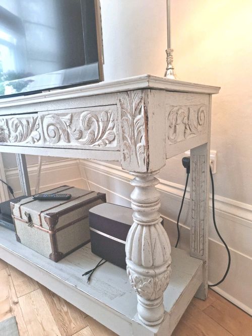 French Antique Painted Console Table TV Stand Sideboard  With Drawer — image 3