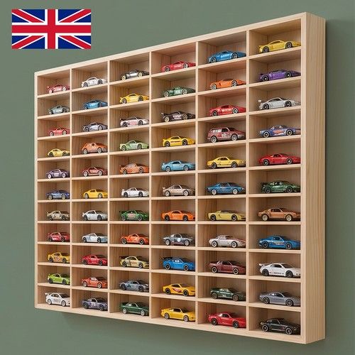 60 Grids Car Matchbox Hot Wheels Diecast 1:64 Wooden Wall Display Storage Rack f