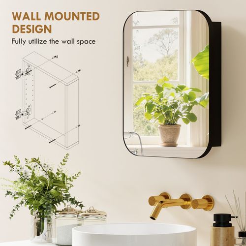 HOMCOM Wall Mounted Bathroom Cabinet with Mirror Adjustable Shelves Black — image 6
