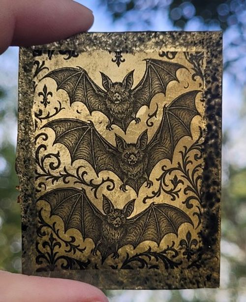 Stained glass Bats traditional kiln fired amber painted piece bat