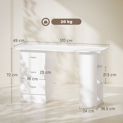 HOMCOM 120cm PC Table Workstation Computer Desk with Drawers & 3 Shelf White — image 3