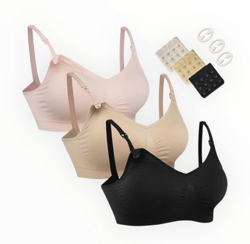 Nursing Bra Multipack Women's UK Size M Stretch Padded Black Beige Rose