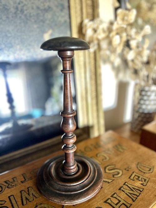 Late 1800s Yew Wood Hand Turned Wig Stand