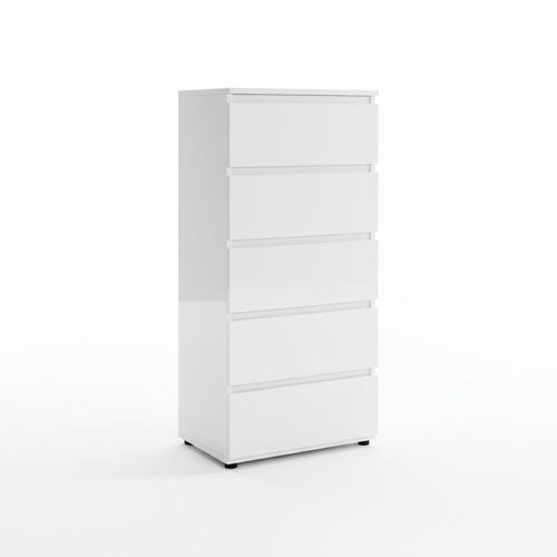 White High Gloss 5 Drawer Chest of Drawers | Modern Slim Bedroom Storage Cabinet — image 5