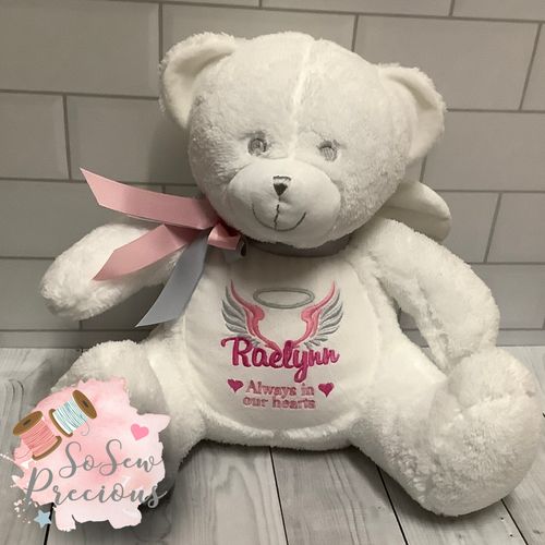 Personalised Angel Teddy Bear, Gift, Memorial Bear, Newborn, Rainbow baby — image 3
