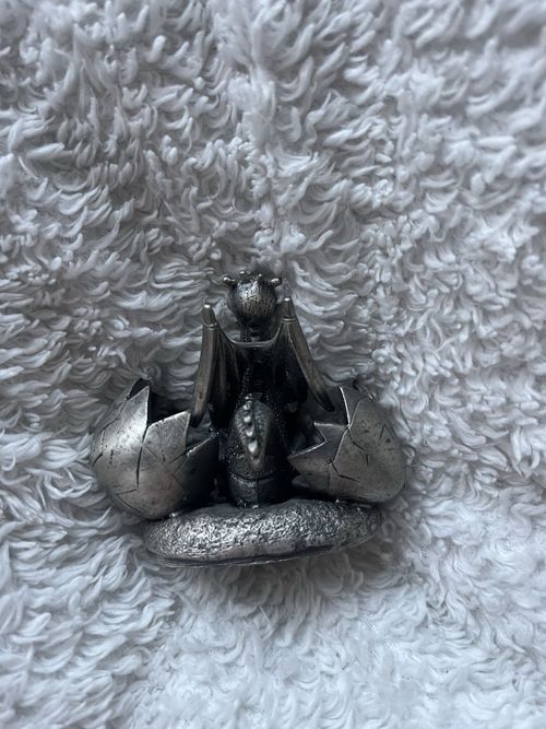 3x Fantasy Pewter-Style Dragon Figurines Set Wizard Dragon Egg & Castle of Souls — image 9
