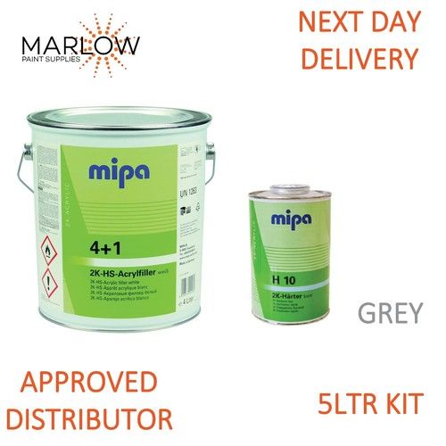 MIPA 4 + 1  2K 4:1 High Build Primer Light Grey 4LTR + H10 1Ltr - 5LTR Kit