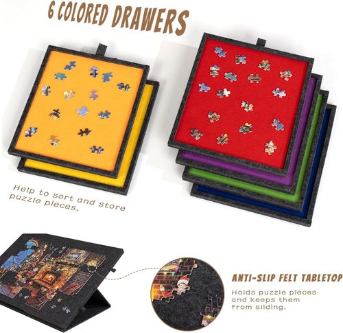 1000pcs Puzzle Board w/6 Drawers Cover Tilting Portable Lightweight Felt Jigsaw — image 8