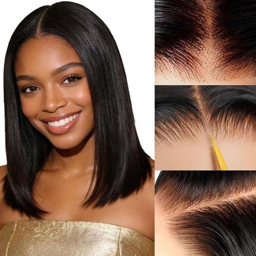 Straight Wear and Go Glueless Bob Wig Human Hair Pre Plucked Pre Cut4x4 lace wig