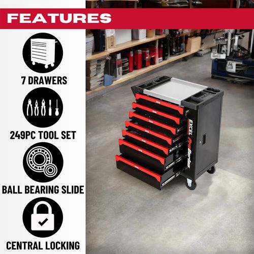 Excel Tool Box 7 Drawers 30" Roller Cabinet With 249 Piece Tool Kit Black — image 4