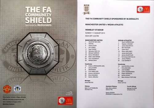 FA COMMUNITY SHIELD 2013 Manchester United v Wigan Athletic + Colour Team sheet