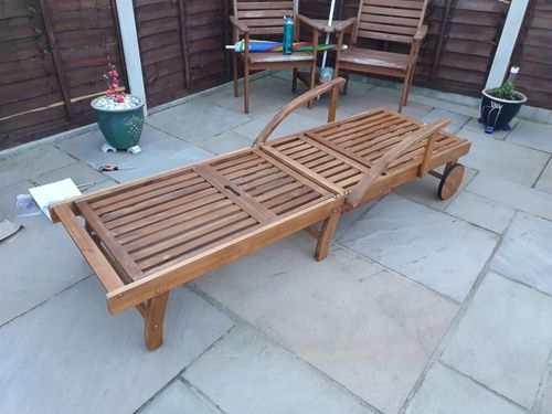 Wooden Sun Lounger Chaise 4 Level Reclining Sunbed Folding Garden Chair W Wheels — image 5