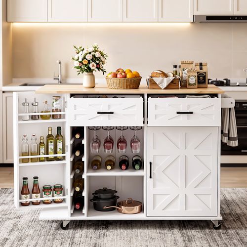 Kitchen Island with Side Storage Rack Mobile Kitchen Trolley Cart w/ Cabinet Xsd — image 8
