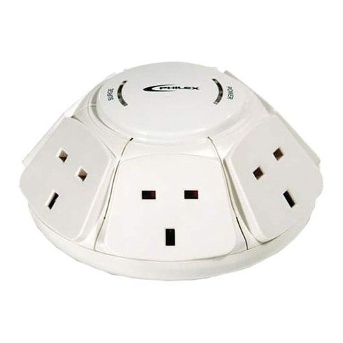 6 Socket Xclio 76925R PowerDome Surge Protected Extension Lead, w/ Child Protect