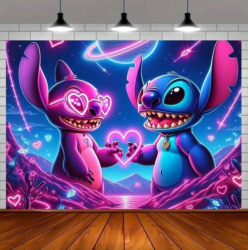 3D Lilo Cartoon Backdrop Birthday Party Banner Photo Studio Background Decor — image 1