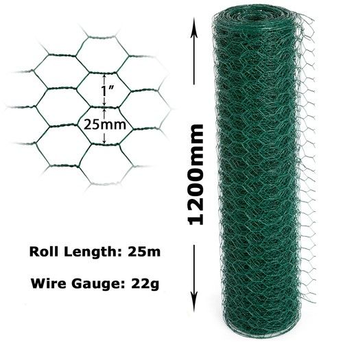 PVC Coated Green Chicken Rabbit Wire 25m 50m 3 widths Mesh Aviary Fencing Garden
