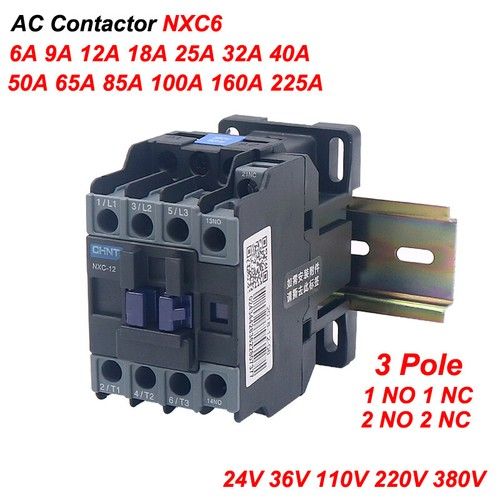 AC Contactor 6Amp -225Amp 11kw 3 Pole 24-280 Volt Coil With  N/O N/C Din Rail