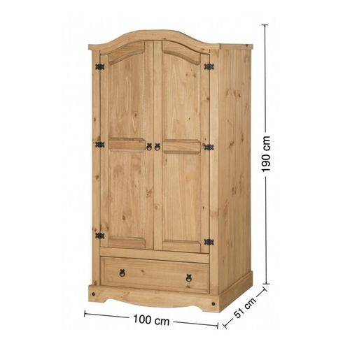 Corona Wardrobe 2 Door 1 Drawer Mexican Double Bedroom Solid Wood Pine Wooden — image 4