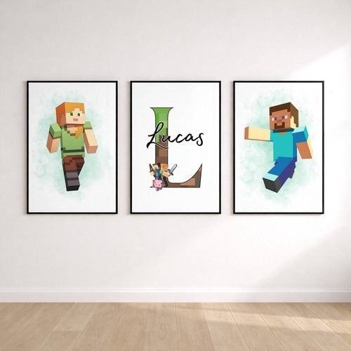 Personalised Minecraft Gaming Wall Art Prints Boys Bedroom Gamer Poster Set