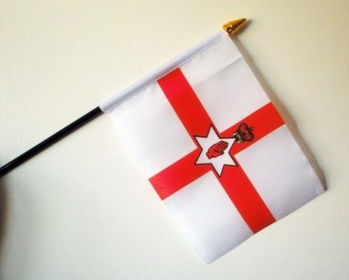 PACK OF 5 NORTHERN IRELAND SMALL HAND WAVING FLAGS 6" X 4" WITH POLE 