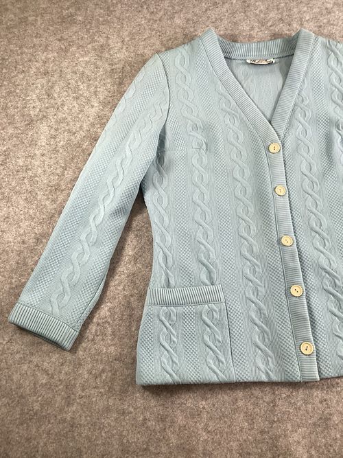 Vintage Butte Knit Cardigan UK 14 Blue Cable Knit 60s 70s Retro Pockets — image 4