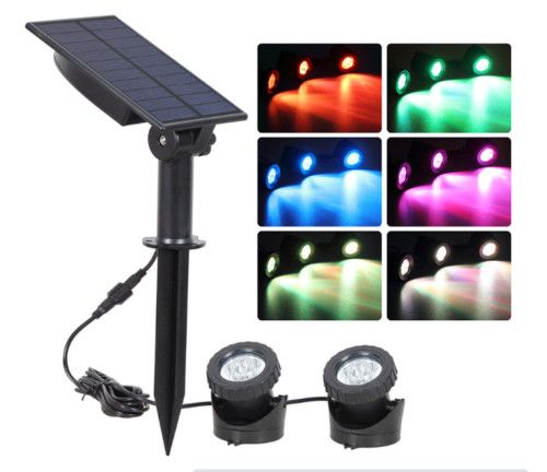Solar RGB LED Underwater Spotlight Spot Light Garden Pool Pond Submersible Light